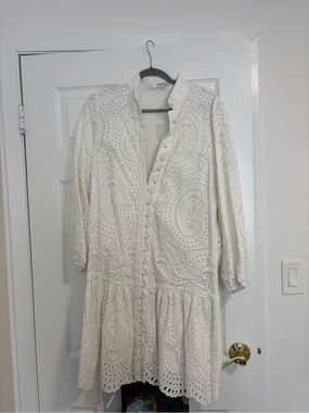 Women's Cream Eyelet Long-Sleeve Shirt Dress